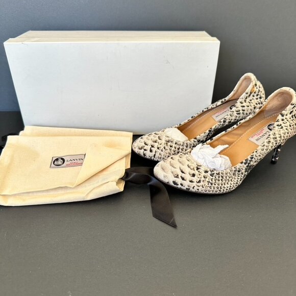 Lanvin Beige/Brown Python Print Canvas Pumps Size 37.5 - Picture 1 of 16